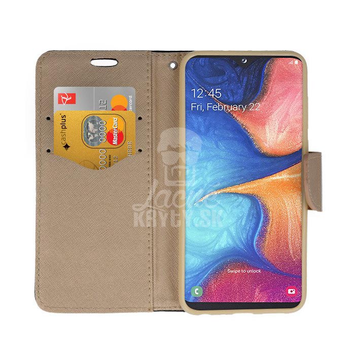 Peněženkové pouzdro Fancy Book černo-zlaté – Samsung Galaxy A20e | Levné Kryty | Levné Kryty | Levné Kryty