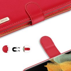 Kožené peněženkové pouzdro Dux Ducis Hivo červené – Samsung Galaxy S21 Ultra | Levné Kryty | Levné Kryty | Levné Kryty