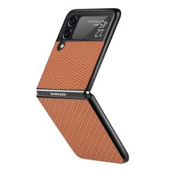 Kryt Cross Pattern Slim hnědý – Samsung Galaxy Z Flip 3 | Levné Kryty | Levné Kryty | Levné Kryty