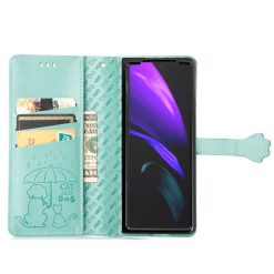 Peněženkové pouzdro Embossing Pattern Pes a Kočka zelené – Samsung Galaxy Z Fold 3 | Levné Kryty | Levné Kryty | Levné Kryty