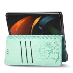 Peněženkové pouzdro Embossing Pattern Pes a Kočka zelené – Samsung Galaxy Z Fold 3 | Levné Kryty | Levné Kryty | Levné Kryty