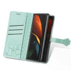 Peněženkové pouzdro Embossing Pattern Pes a Kočka zelené – Samsung Galaxy Z Fold 3 | Levné Kryty | Levné Kryty | Levné Kryty