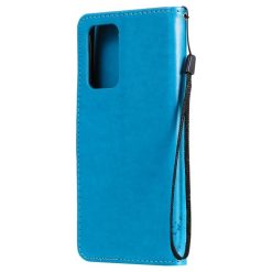 Peněženkové pouzdro Embossing Pattern Strom a kočka modré – Samsung Galaxy A52 / A52 5G / A52s 5G | Levné Kryty | Levné Kryty | Levné Kryty