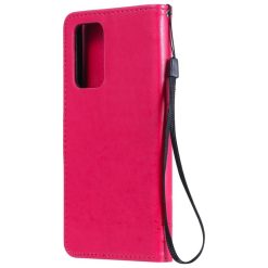 Peněženkové pouzdro Embossing Pattern Strom a kočka tmavě růžové – Samsung Galaxy A52 / A52 5G / A52s 5G | Levné Kryty | Levné Kryty | Levné Kryty