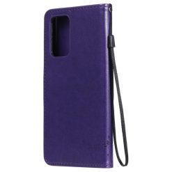 Peněženkové pouzdro Embossing Pattern Strom a kočka fialové – Samsung Galaxy A52 / A52 5G / A52s 5G | Levné Kryty | Levné Kryty | Levné Kryty