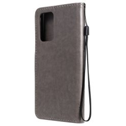 Peněženkové pouzdro Embossing Pattern Strom a kočka šedé – Samsung Galaxy A52 / A52 5G / A52s 5G | Levné Kryty | Levné Kryty | Levné Kryty