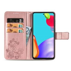 Peněženkové pouzdro Embossing Pattern Čtyřlístek světle růžové – Samsung Galaxy A52 / A52 5G / A52s 5G | Levné Kryty | Levné Kryty | Levné Kryty