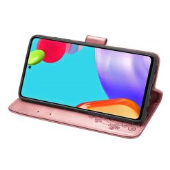 Peněženkové pouzdro Embossing Pattern Čtyřlístek světle růžové – Samsung Galaxy A52 / A52 5G / A52s 5G | Levné Kryty | Levné Kryty | Levné Kryty