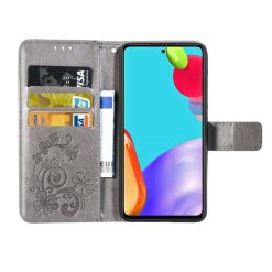 Peněženkové pouzdro Embossing Pattern Čtyřlístek šedé – Samsung Galaxy A52 / A52 5G / A52s 5G | Levné Kryty | Levné Kryty | Levné Kryty