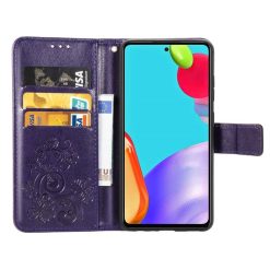 Peněženkové pouzdro Embossing Pattern Čtyřlístek fialové – Samsung Galaxy A52 / A52 5G / A52s 5G | Levné Kryty | Levné Kryty | Levné Kryty