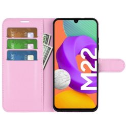 Peněženkové pouzdro Litchi bleděrůžové – Samsung Galaxy M22 | Levné Kryty | Levné Kryty | Levné Kryty