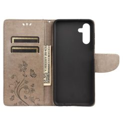 Peněženkové pouzdro Embossing Pattern Motýl a květ hnědé – Samsung Galaxy A13 5G | Levné Kryty | Levné Kryty | Levné Kryty