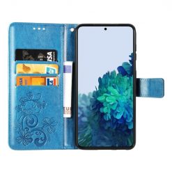 Peněženkové pouzdro Embossing Pattern Čtyřlístek modré – Samsung Galaxy S22+ (S22 Plus) | Levné Kryty | Levné Kryty | Levné Kryty