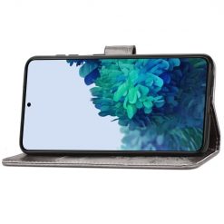 Peněženkové pouzdro Embossing Pattern Čtyřlístek šedé – Samsung Galaxy S22+ (S22 Plus) | Levné Kryty | Levné Kryty | Levné Kryty