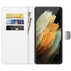 Peněženkové pouzdro Litchi bílé – Samsung Galaxy S22 Ultra | Levné Kryty | Levné Kryty | Levné Kryty