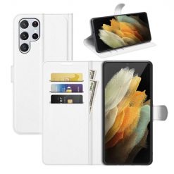 Peněženkové pouzdro Litchi bílé – Samsung Galaxy S22 Ultra | Levné Kryty | Levné Kryty | Levné Kryty