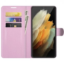 Peněženkové pouzdro Litchi bleděrůžové – Samsung Galaxy S22 Ultra | Levné Kryty | Levné Kryty | Levné Kryty