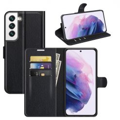 Peněženkové pouzdro Litchi černé – Samsung Galaxy S22+ (S22 Plus) | Levné Kryty | Levné Kryty | Levné Kryty