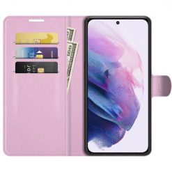 Peněženkové pouzdro Litchi růžové – Samsung Galaxy S22 | Levné Kryty | Levné Kryty | Levné Kryty