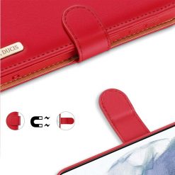 Kožené peněženkové pouzdro Dux Ducis Hivo červené – Samsung Galaxy S21 FE | Levné Kryty | Levné Kryty | Levné Kryty