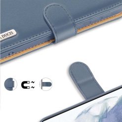 Kožené peněženkové pouzdro Dux Ducis Hivo modré – Samsung Galaxy S21 FE | Levné Kryty | Levné Kryty | Levné Kryty