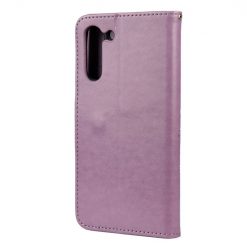 Peněženkové pouzdro Embossing Pattern Motýl a květ fialové – Samsung Galaxy S21 FE | Levné Kryty | Levné Kryty | Levné Kryty
