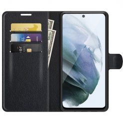 Peněženkové pouzdro Litchi černé – Samsung Galaxy S21 FE | Levné Kryty | Levné Kryty | Levné Kryty