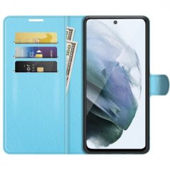Peněženkové pouzdro Litchi modré – Samsung Galaxy S21 FE | Levné Kryty | Levné Kryty | Levné Kryty