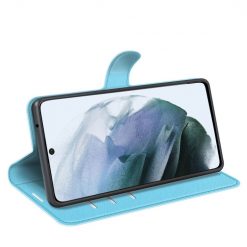 Peněženkové pouzdro Litchi modré – Samsung Galaxy S21 FE | Levné Kryty | Levné Kryty | Levné Kryty