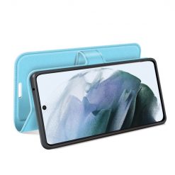 Peněženkové pouzdro Litchi modré – Samsung Galaxy S21 FE | Levné Kryty | Levné Kryty | Levné Kryty