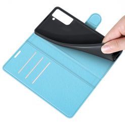 Peněženkové pouzdro Litchi modré – Samsung Galaxy S21 FE | Levné Kryty | Levné Kryty | Levné Kryty