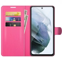 Peněženkové pouzdro Litchi růžové – Samsung Galaxy S21 FE | Levné Kryty | Levné Kryty | Levné Kryty
