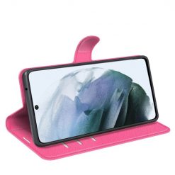 Peněženkové pouzdro Litchi růžové – Samsung Galaxy S21 FE | Levné Kryty | Levné Kryty | Levné Kryty
