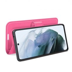 Peněženkové pouzdro Litchi růžové – Samsung Galaxy S21 FE | Levné Kryty | Levné Kryty | Levné Kryty