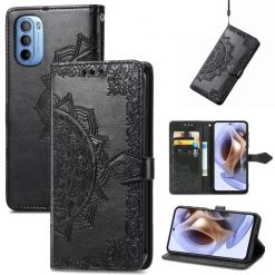 Peněženkové pouzdro Embossing Pattern Mandala Flower černé – Motorola Moto G31 / G41 | Levné Kryty | Levné Kryty | Levné Kryty