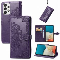 Peněženkové pouzdro Embossing Pattern Mandala Flower fialové – Samsung Galaxy A53 5G | Levné Kryty | Levné Kryty | Levné Kryty