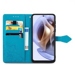 Peněženkové pouzdro Embossing Pattern Mandala Flower modré – Motorola Moto G31 / G41 | Levné Kryty | Levné Kryty | Levné Kryty
