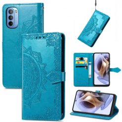 Peněženkové pouzdro Embossing Pattern Mandala Flower modré – Motorola Moto G31 / G41 | Levné Kryty | Levné Kryty | Levné Kryty