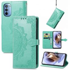 Peněženkové pouzdro Embossing Pattern Mandala Flower zelené – Motorola Moto G31 / G41 | Levné Kryty | Levné Kryty | Levné Kryty