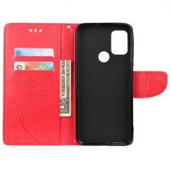 Peněženkové pouzdro Embossing Pattern Motyl a květ červené – Motorola Moto G30 / G10 | Levné Kryty | Levné Kryty | Levné Kryty