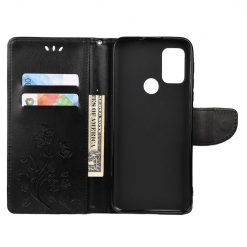 Peněženkové pouzdro Embossing Pattern Motyl a květ černé – Motorola Moto G30 / G10 | Levné Kryty | Levné Kryty | Levné Kryty