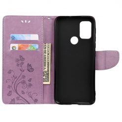 Peněženkové pouzdro Embossing Pattern Motyl a květ fialové – Motorola Moto G30 / G10 | Levné Kryty | Levné Kryty | Levné Kryty