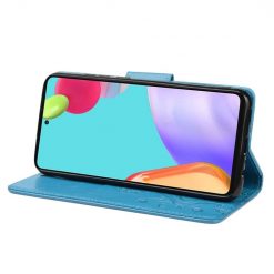 Peněženkové pouzdro Embossing Pattern Motyl a květ modré – Samsung Galaxy A53 5G | Levné Kryty | Levné Kryty | Levné Kryty