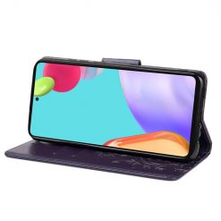 Peněženkové pouzdro Embossing Pattern Motyl a květ tmavěfialové – Samsung Galaxy A53 5G | Levné Kryty | Levné Kryty | Levné Kryty