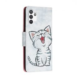 Dětské knížkové pouzdro Trendy Cross case Vysmátá kočička – Samsung Galaxy A13 (4G) | Levné Kryty | Levné Kryty | Levné Kryty