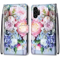 Knížkové pouzdro Trendy Cross case Růžovomodrá kytice – Samsung Galaxy A13 (4G) | Levné Kryty | Levné Kryty | Levné Kryty