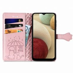 Peněženkové pouzdro Embossing Pattern Pes a Kočka bleděrůžové – Samsung Galaxy A12 / M12 | Levné Kryty | Levné Kryty | Levné Kryty