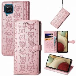 Peněženkové pouzdro Embossing Pattern Pes a Kočka bleděrůžové – Samsung Galaxy A12 / M12 | Levné Kryty | Levné Kryty | Levné Kryty