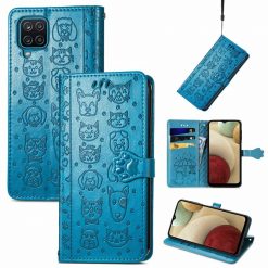 Peněženkové pouzdro Embossing Pattern Pes a Kočka modré – Samsung Galaxy A12 / M12 | Levné Kryty | Levné Kryty | Levné Kryty