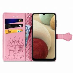 Peněženkové pouzdro Embossing Pattern Pes a Kočka růžové – Samsung Galaxy A12 / M12 | Levné Kryty | Levné Kryty | Levné Kryty
